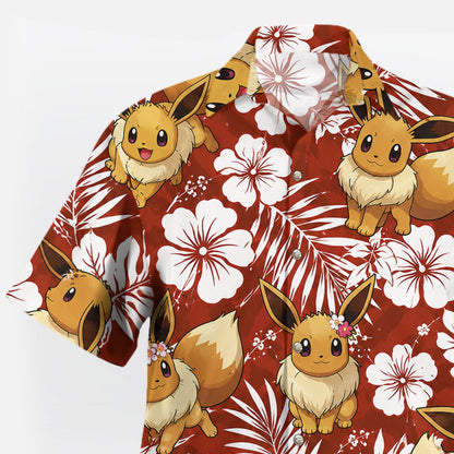 Red Eevee Tropical Floral Pokemon Hawaiian Shirt - Tropi Hawaiian Shirts