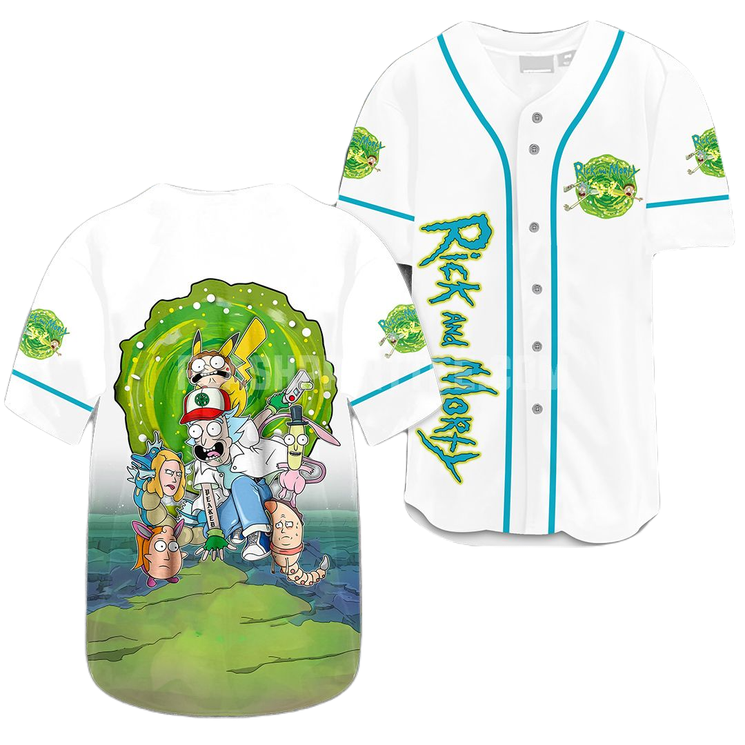 Rick and Morty Baseball Jersey Rick and Morty Pokemon Jersey Shirt White Unisex Adult New Release