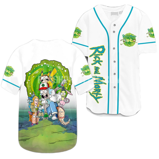 Rick and Morty Baseball Jersey Rick and Morty Pokemon Jersey Shirt White Unisex Adult New Release