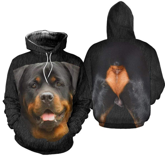 Dog Hoodie Rottweiler Front And Back Hoodie Black Unisex - Cozy Hoodie For Cold Weather
