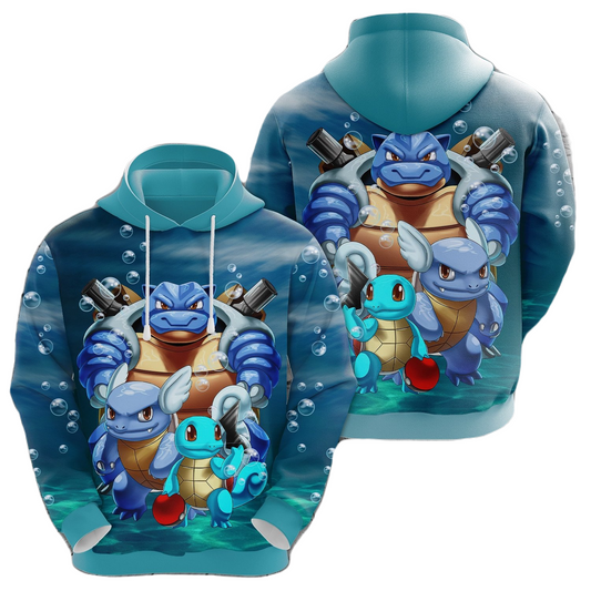Pokemon Hoodie Squirtle Wartortle Blastoise Graphic Hoodie Blue Unisex - Cozy Hoodie For Cold Weather