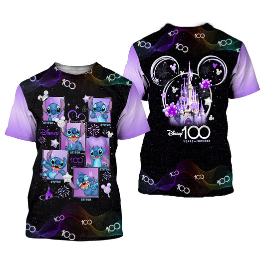 Disney T-Shirt Stitch Square Disney 100 Years Of Wonder T-Shirt Black Purple Unisex Adults New Release - Trendy Gift For Men & Women