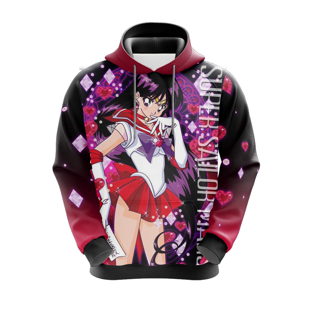 Sailor Moon Hoodie Super Sailor Mars Graphic Hoodie Black Red Unisex - Cozy Hoodie For Cold Weather