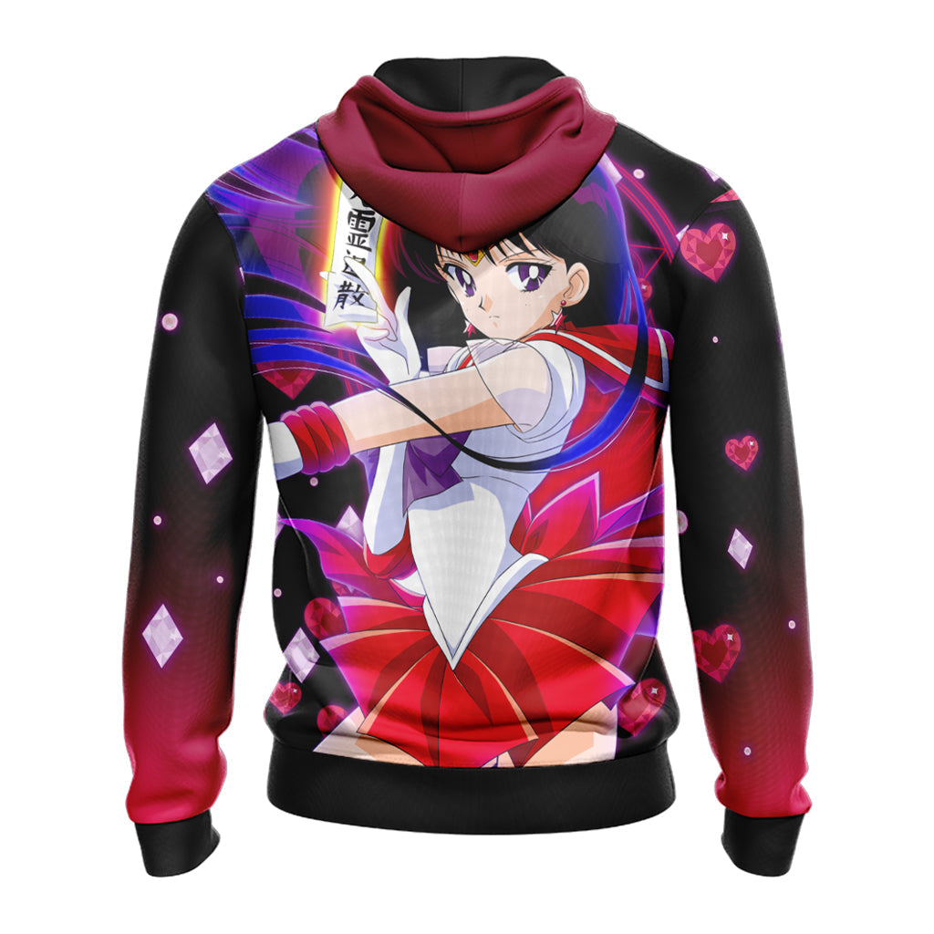 Sailor Moon Hoodie Super Sailor Mars Graphic Hoodie Black Red Unisex - Cozy Hoodie For Cold Weather