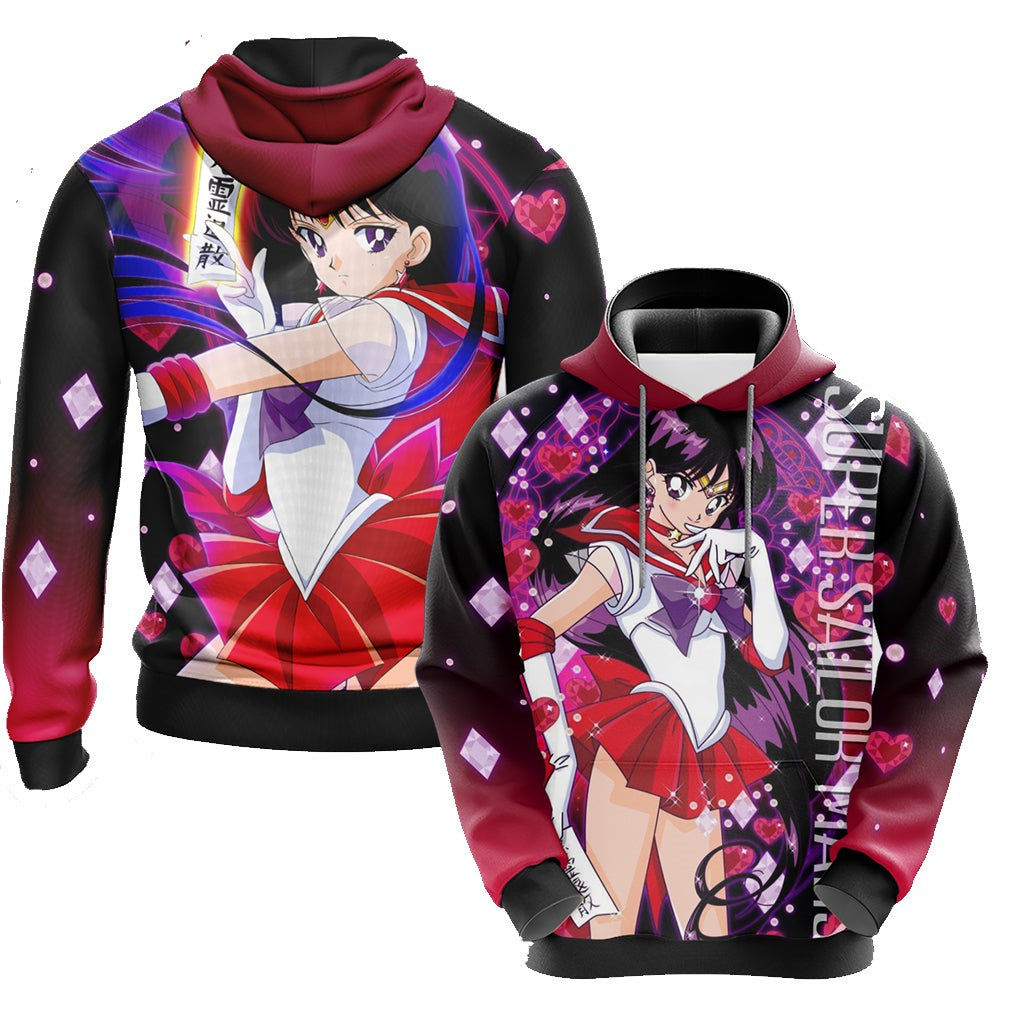 Sailor Moon Hoodie Super Sailor Mars Graphic Hoodie Black Red Unisex - Cozy Hoodie For Cold Weather