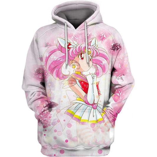 Sailor Moon Hoodie Sailor Chibi Moon Graphic Hoodie White Pink Unisex - Cozy Hoodie For Cold Weather