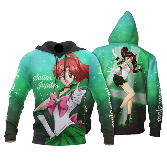 Sailor Moon Hoodie Sailor Jupiter Makoto Kino Graphic Hoodie Green Unisex