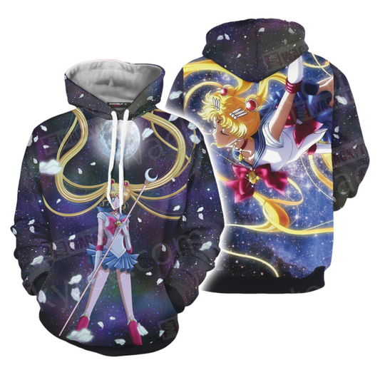 Sailor Moon Hoodie Sailor Moon Pose Under The Night Sky Hoodie Black White Unisex