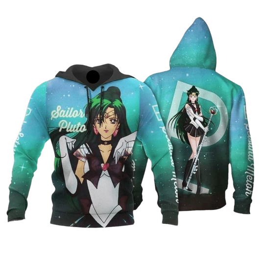 Sailor Moon Hoodie Sailor Pluto Setsuna Meioh Graphic Hoodie Blue Unisex