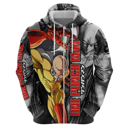 One Punch Man Hoodie One Punch Man Pose Pattern Hoodie Gray Unisex - Cozy Hoodie For Cold Weather