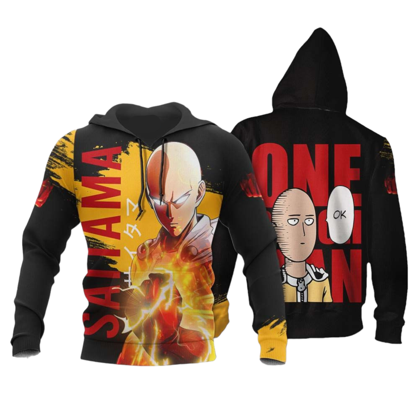 One Punch Man Hoodie Saitama Funny Face Graphic Hoodie Black Unisex - Cozy Hoodie For Cold Weather