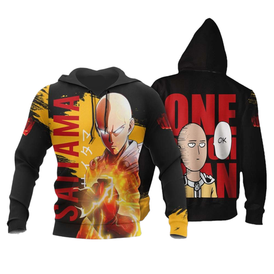 One Punch Man Hoodie Saitama Funny Face Graphic Hoodie Black Unisex - Cozy Hoodie For Cold Weather