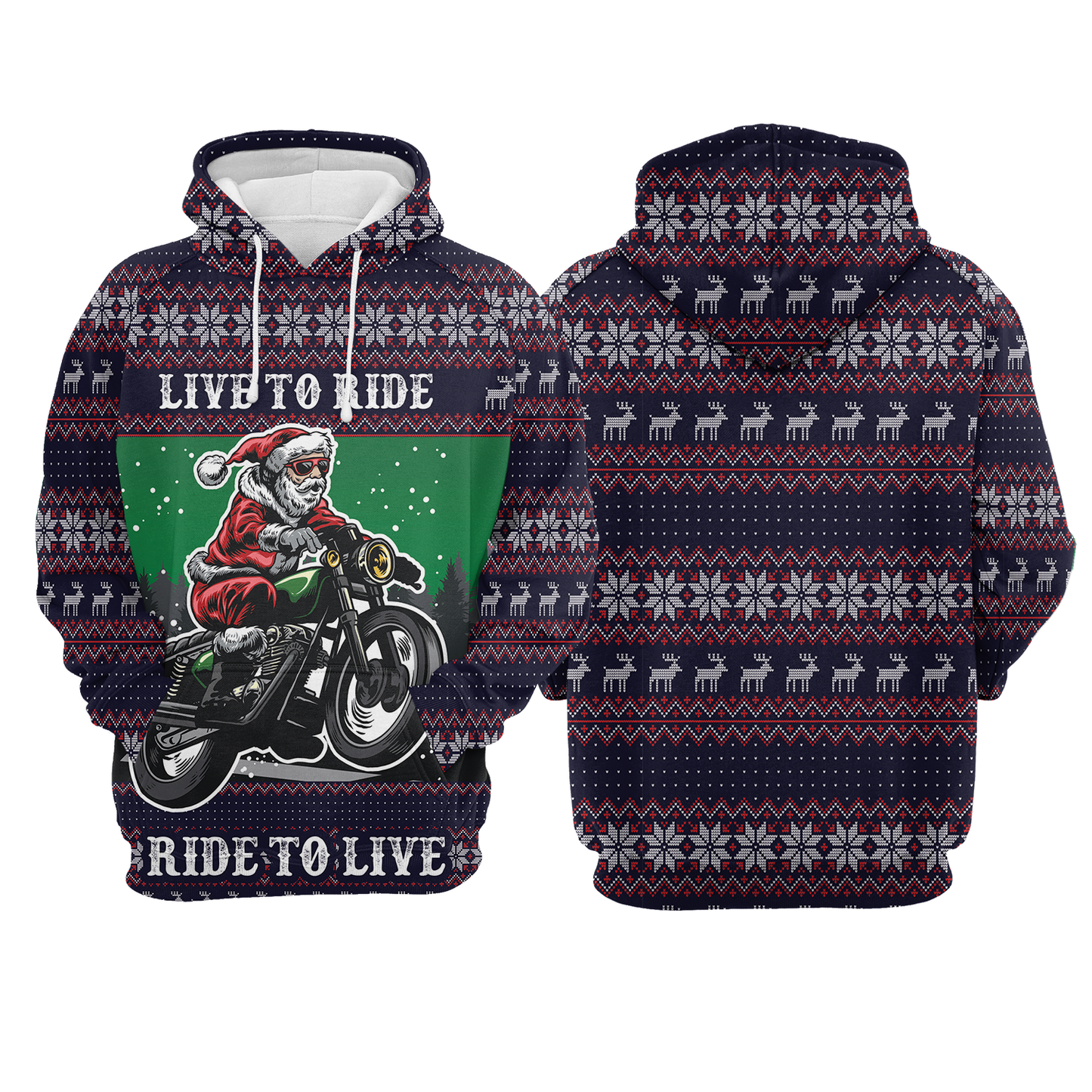 Motorcycle Hoodie Live To Ride Ride To Die Christmas Pattern Hoodie Black Red Unisex - Cozy Hoodie For Cold Weather