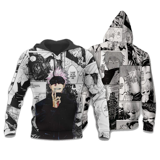 Jujutsu Kaisen Hoodie Satoru Gojo Manga Style Hoodie Black White Unisex