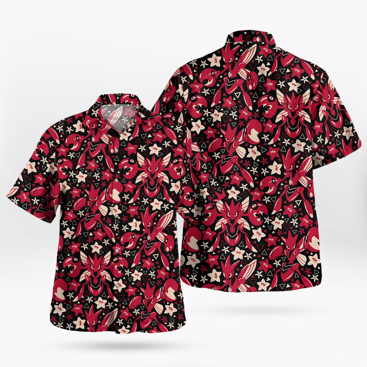 Scizor Red Floral Pattern Pokemon Hawaiian Shirt | Tropi Hawaiian Shirts Store