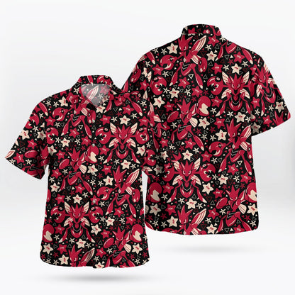 Scizor Red Floral Pattern Pokemon Hawaiian Shirt | Tropi Hawaiian Shirts Store