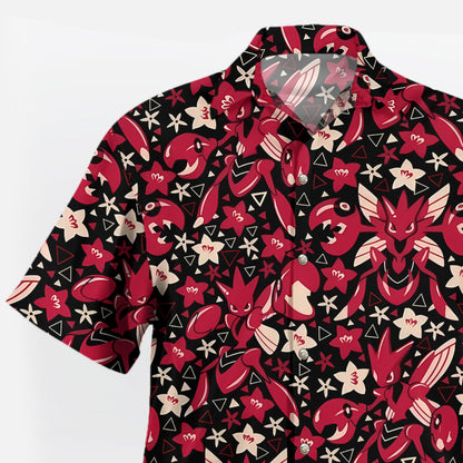 Scizor Red Floral Pattern Pokemon Hawaiian Shirt | Tropi Hawaiian Shirts Store