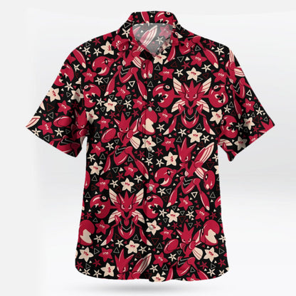 Scizor Red Floral Pattern Pokemon Hawaiian Shirt | Tropi Hawaiian Shirts Store