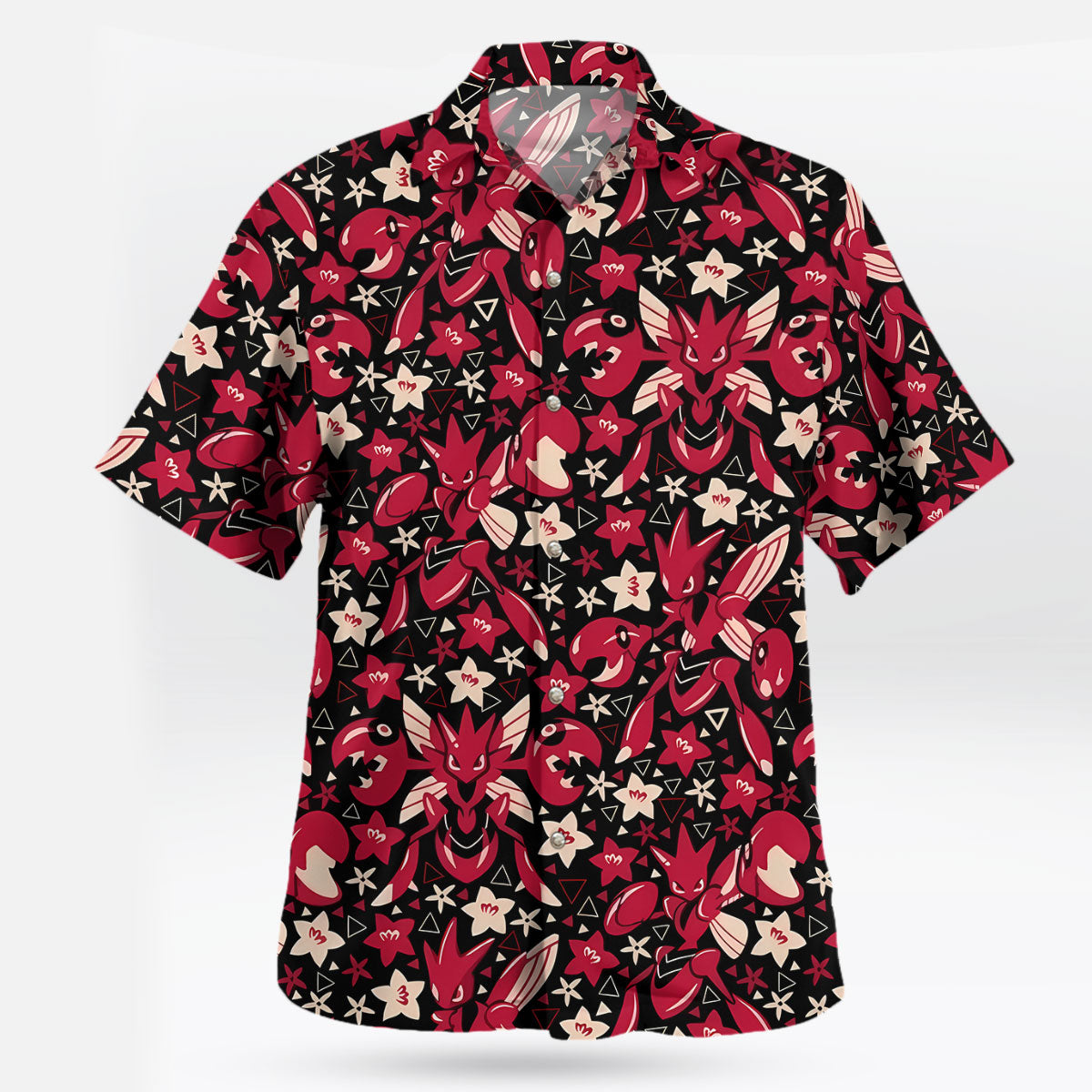 Scizor Red Floral Pattern Pokemon Hawaiian Shirt | Tropi Hawaiian Shirts Store
