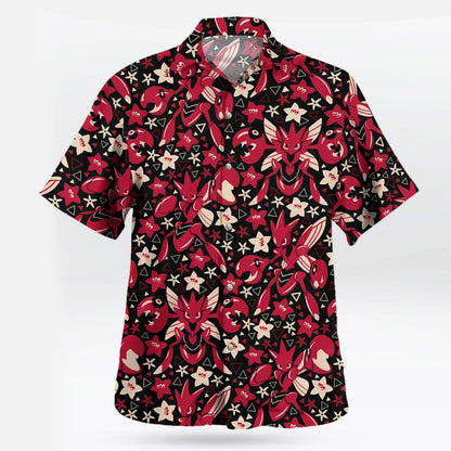 Scizor Red Floral Pattern Pokemon Hawaiian Shirt | Tropi Hawaiian Shirts Store