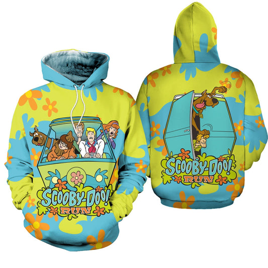 Scooby Doo Hoodie Scooby Doo And Team Truck Hoodie Green Blue Unisex - Cozy Hoodie For Cold Weather