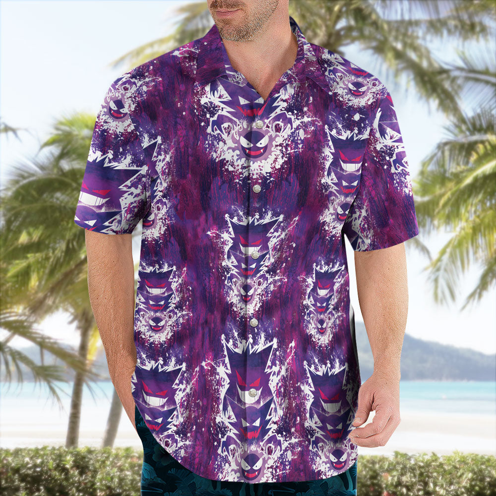 Shadow Gengar Pokemon Hawaiian Shirt – Anime Tropical Print - Tropi Hawaiian Shirts