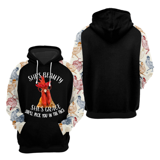 Chicken Hoodie Chicken She'S Beauty She'S Grace Hoodie Black Unisex - Cozy Hoodie For Cold Weather