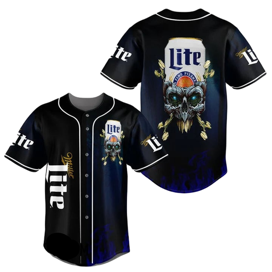 Miller Baseball Jersey Skull Cup Miller Lite Jersey Shirt Black Unisex Adult New Release