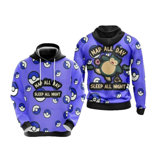 Pokemon Hoodie Nap All Day Sleep All Night Snolax Hoodie Purple Unisex - Cozy Hoodie For Cold Weather