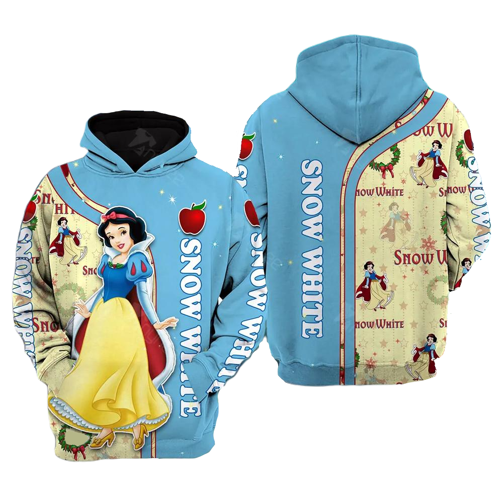 Snow White Hoodie Snow White Christmas Pattern Hoodie Blue White Unisex - Cozy Hoodie For Cold Weather