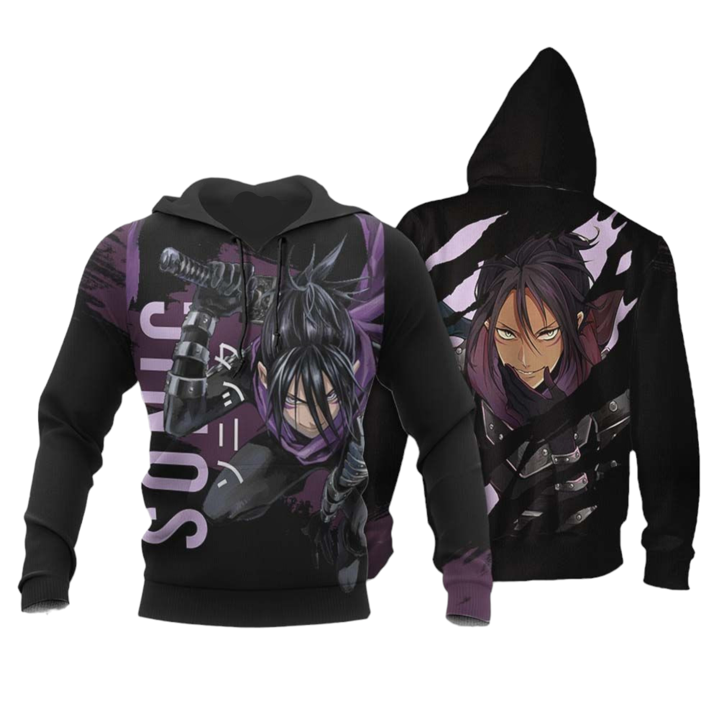 One Punch Man Hoodie Sonic The Assassin Character Hoodie Black Purple Unisex - Cozy Hoodie For Cold Weather