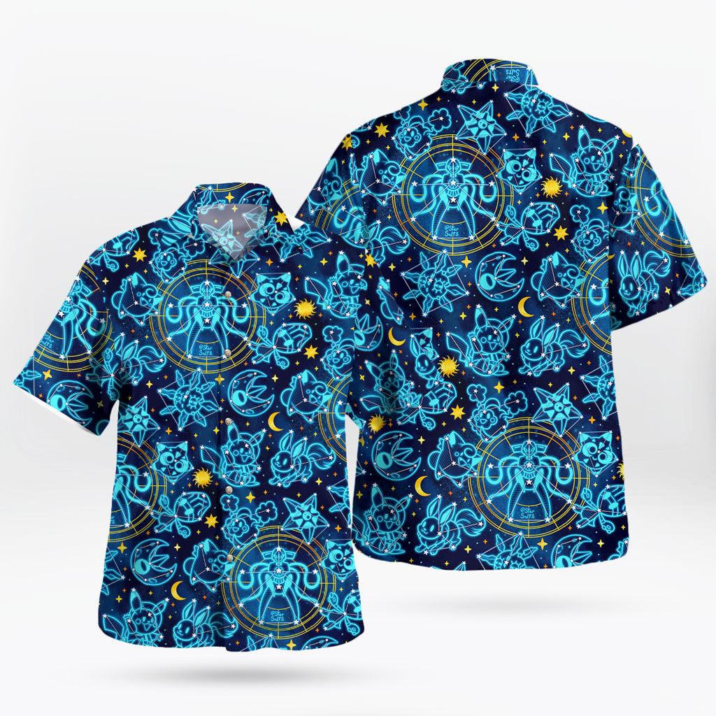 Space Celestial Pokemon Hawaiian Shirt – Cosmic Style for Anime Fans - Tropi Hawaiian Shirts