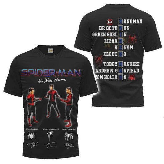 Spiderman T-Shirt Marvel Spiderman Meme Character Names T-Shirt Black Unisex - Trendy Gift For Men & Women
