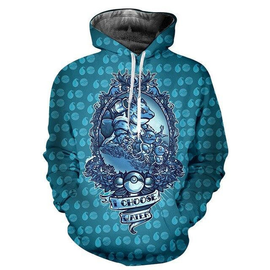 Pokemon Hoodie Squirtle Blastoise I Choose Water Hoodie Blue Unisex - Cozy Hoodie For Cold Weather