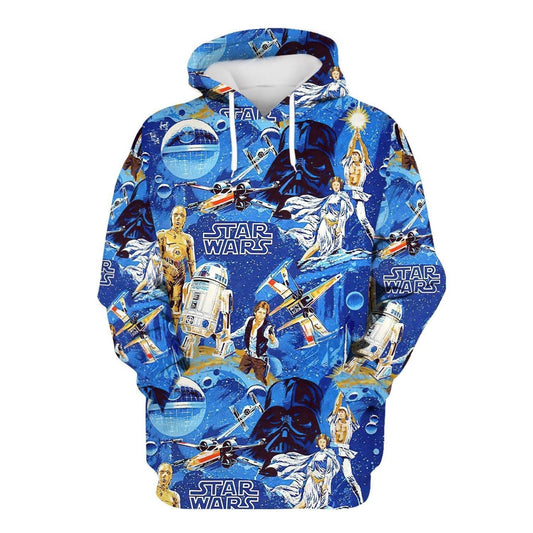 Starwars Hoodie Starwars Characters Robots Pattern Hoodie Blue Unisex
