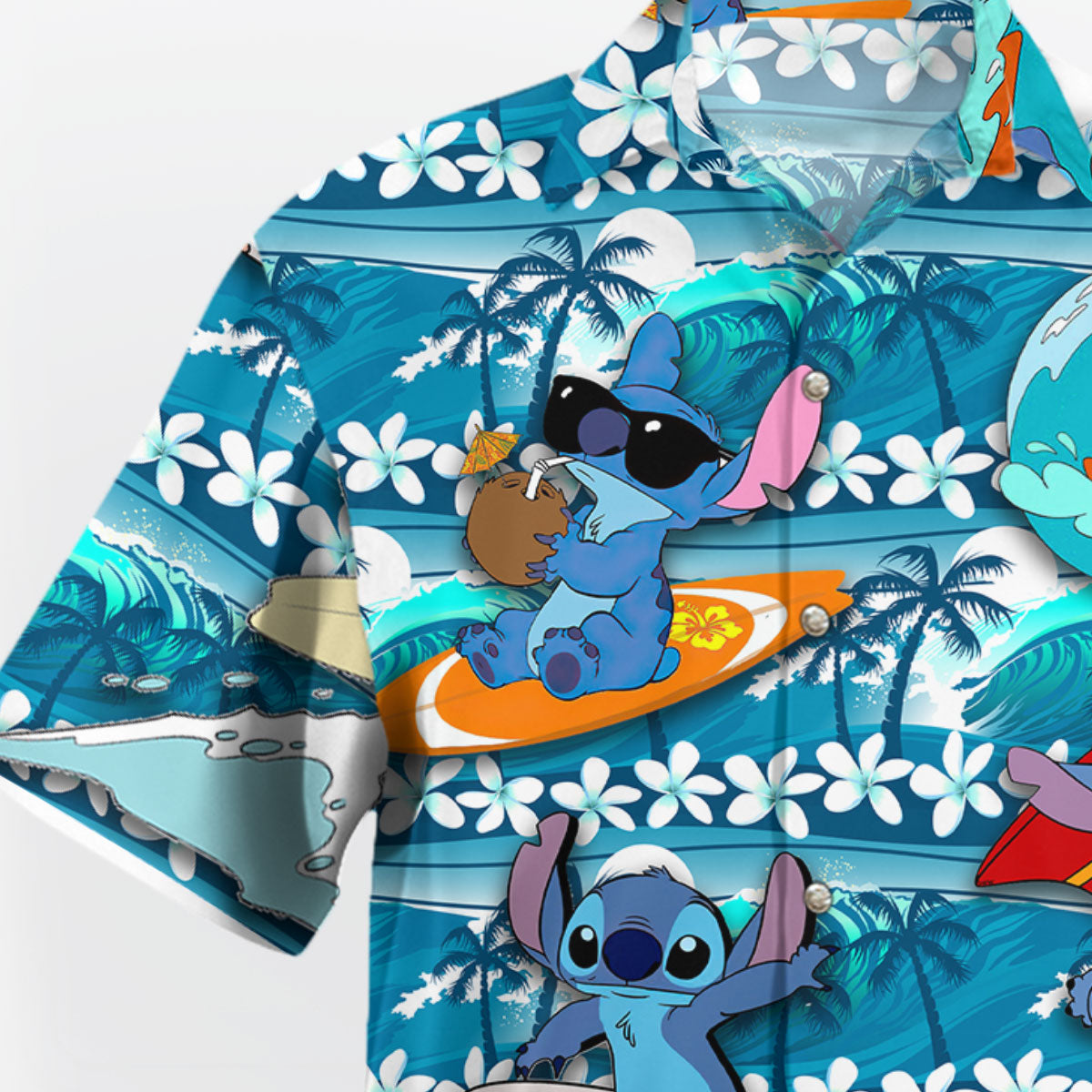 Stitch Surfing Hawaiian Shirt Blue Tropical Aloha