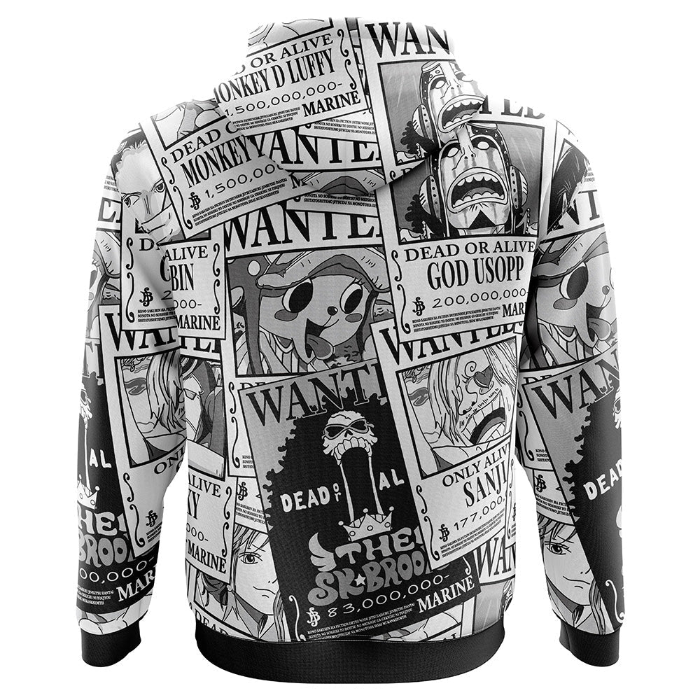 One Piece Hoodie Straw Hat Wanted Poster Pattern Hoodie White Unisex