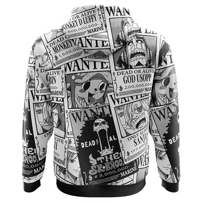 One Piece Hoodie Straw Hat Wanted Poster Pattern Hoodie White Unisex