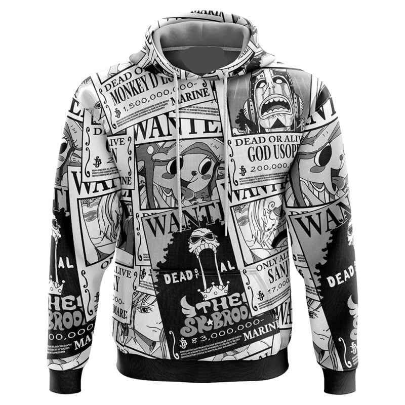 One Piece Hoodie Straw Hat Wanted Poster Pattern Hoodie White Unisex
