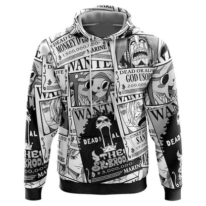 One Piece Hoodie Straw Hat Wanted Poster Pattern Hoodie White Unisex