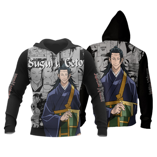 Jujutsu Kaisen Hoodie Suguru Geto Character Manga Pattern Hoodie Black Gray Unisex - Cozy Hoodie For Cold Weather