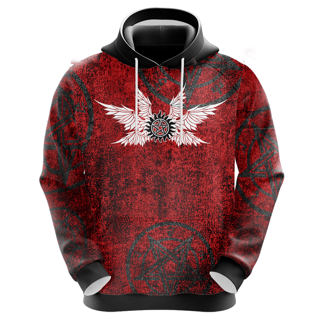 Supernatural Hoodie Supernatura Logo With Wings Hoodie Red Unisex - Cozy Hoodie For Cold Weather