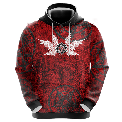 Supernatural Hoodie Supernatura Logo With Wings Hoodie Red Unisex - Cozy Hoodie For Cold Weather
