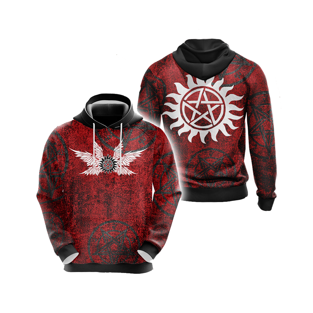 Supernatural Hoodie Supernatura Logo With Wings Hoodie Red Unisex - Cozy Hoodie For Cold Weather