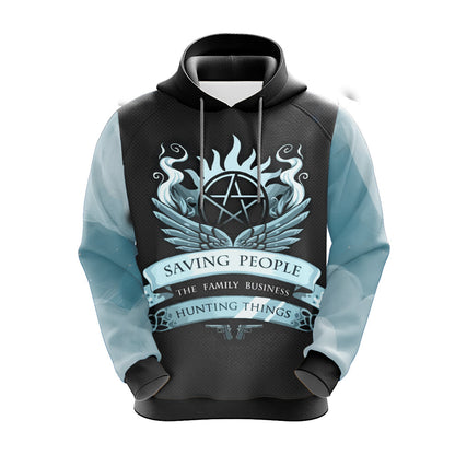 Supernatural Hoodie Saving People Is The Family Business Hunting Things Hoodie Black Blue Unisex - Cozy Hoodie For Cold Weather