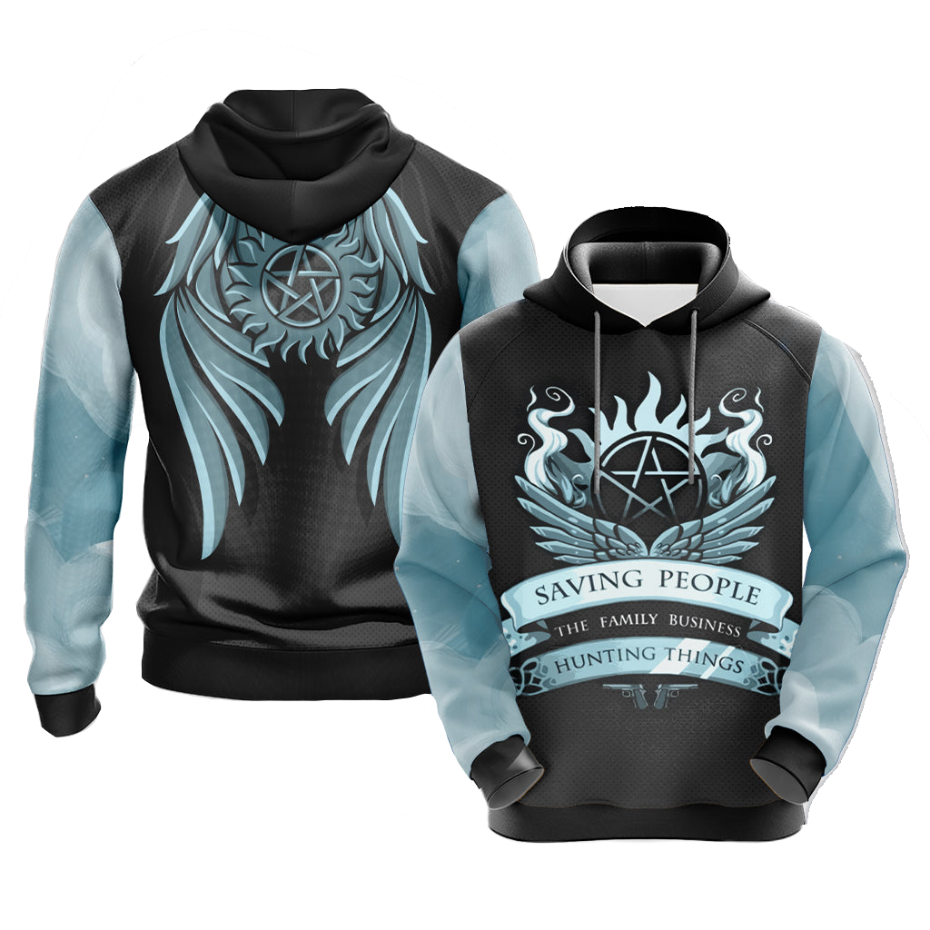 Supernatural Hoodie Saving People Is The Family Business Hunting Things Hoodie Black Blue Unisex - Cozy Hoodie For Cold Weather