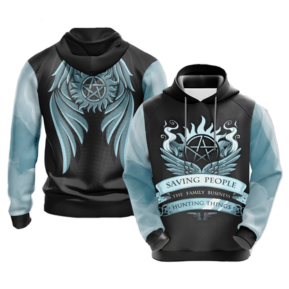 Supernatural Hoodie Saving People Is The Family Business Hunting Things Hoodie Black Blue Unisex - Cozy Hoodie For Cold Weather