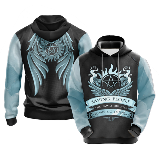 Supernatural Hoodie Saving People Is The Family Business Hunting Things Hoodie Black Blue Unisex - Cozy Hoodie For Cold Weather