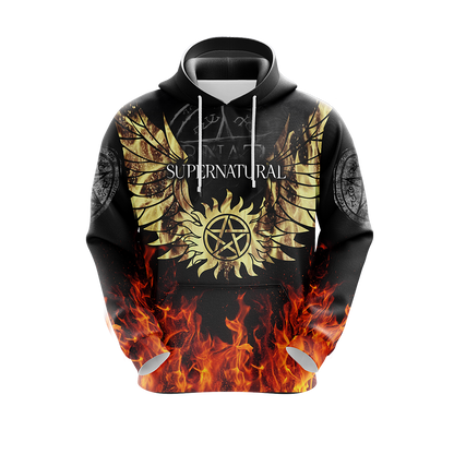 Supernatural Hoodie Supernatural Symbol Wings And Fire Hoodie Black Unisex - Cozy Hoodie For Cold Weather