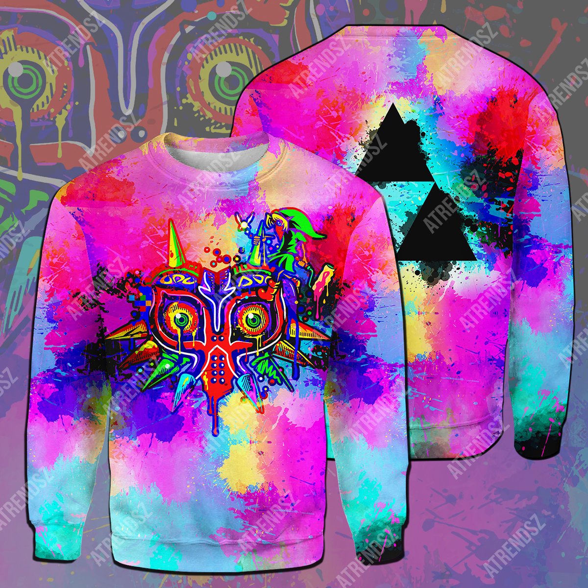 Legend Of Zelda T-shirt Majora's Mask Triforce Symbol Colorful T-shirt Hoodie Adult Unisex